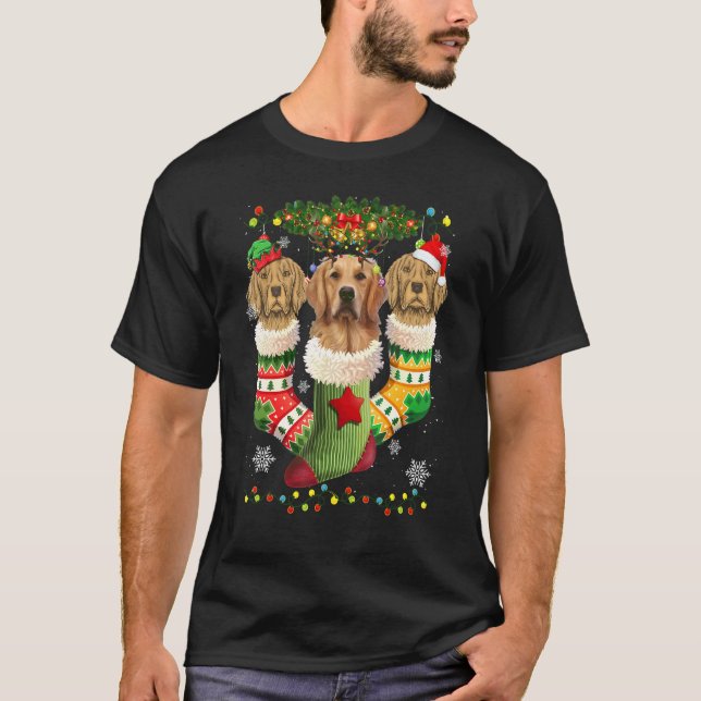 Camiseta Navidades de Golden Retriever Socks Tree Light Xma (Anverso)