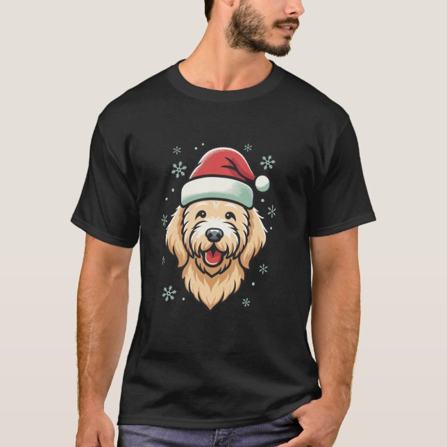 Camiseta Navidades de Goldendoodle Perro Navidad Santa Hat  (Anverso)