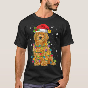 Camiseta Navidades de Goldendoodle Santa Hat Fairy Lights