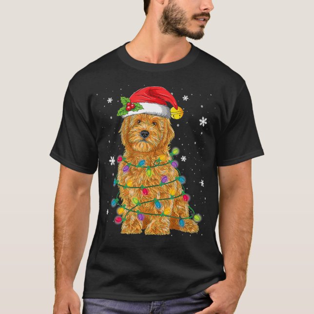 Camiseta Navidades de Goldendoodle Santa Hat Fairy Lights (Anverso)