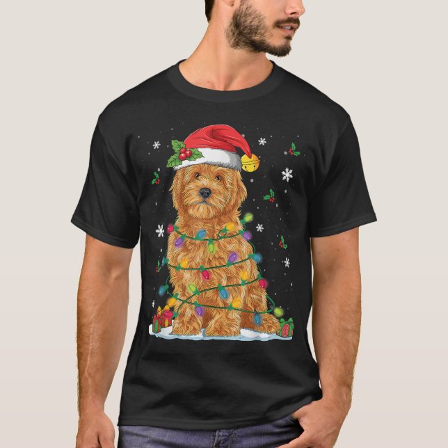 Camiseta Navidades de Goldendoodle Santa Hat Fairy Lights P (Anverso)