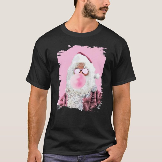 Camiseta Navidades de goma rosa masticando Santa (Anverso)