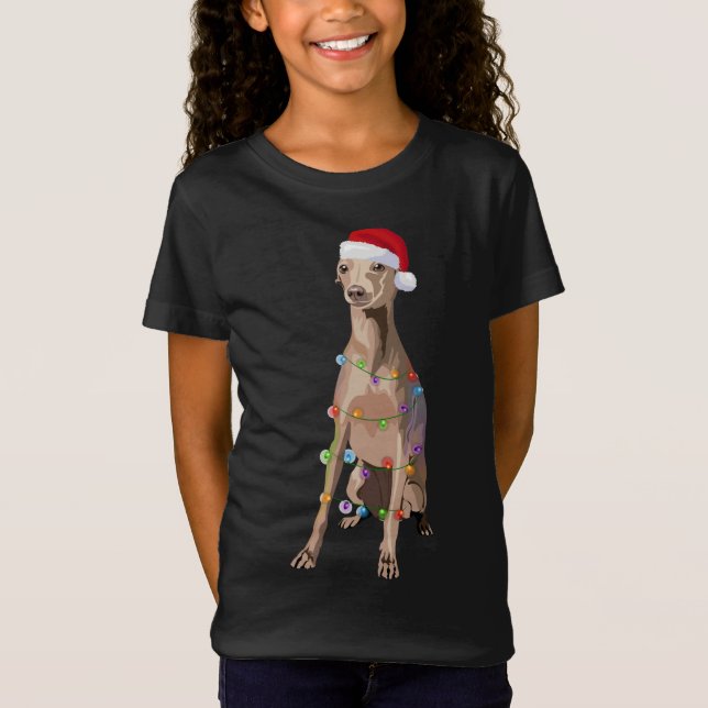 Camiseta Navidades de Greyhound italianos iluminan a amante (Anverso)