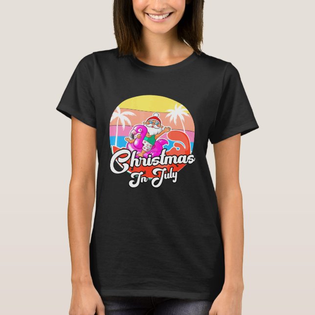 Camiseta Navidades De Guay Santa Riding Rosado Flamingo En  (Anverso)