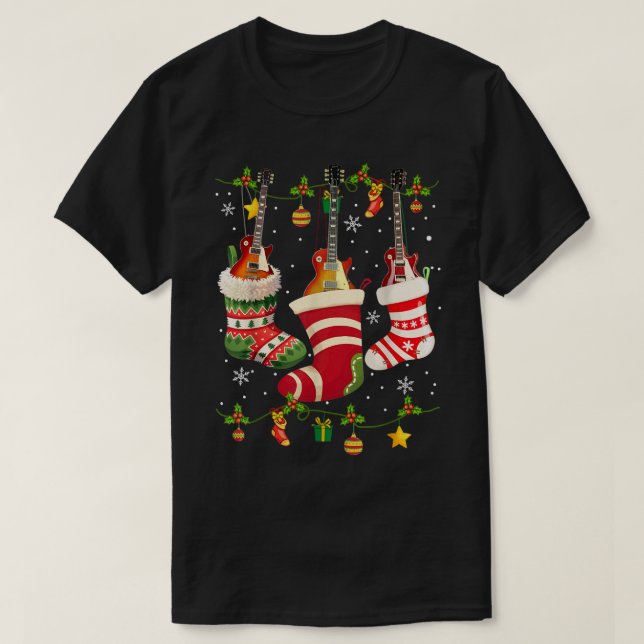 Camiseta Navidades de guitarra encienden a divertida famili (Diseño del anverso)