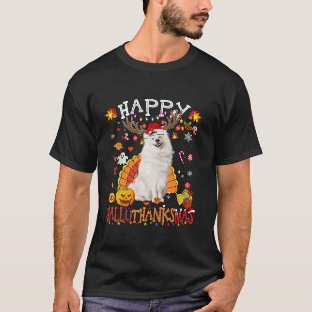 Camiseta Navidades de Halloween de perro de Samoyed Happy H (Anverso)