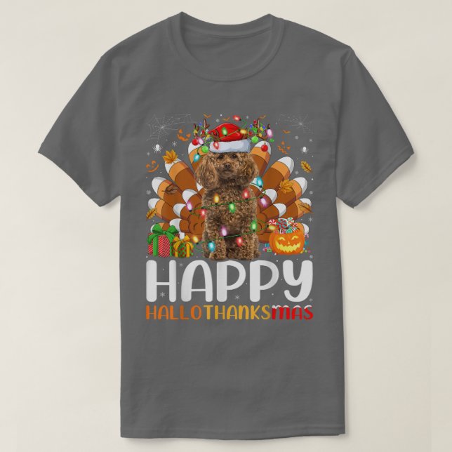 Camiseta Navidades de Halloween de Poodle Dog Lover Feliz H (Diseño del anverso)