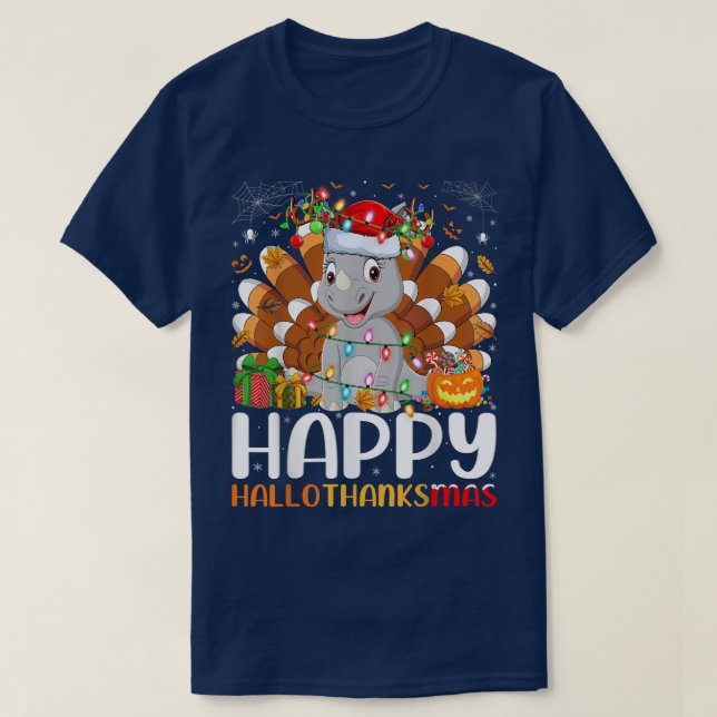 Camiseta Navidades de Halloween del Rhino Lover Feliz Hallo (Diseño del anverso)