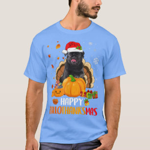 Camiseta Navidades de Halloween en Black Pug Dog Feliz Hall