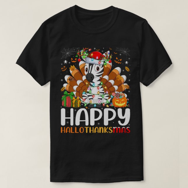 Camiseta Navidades de Halloween en Zebra Lover Felices Hall (Diseño del anverso)