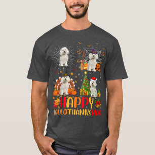 Camiseta Navidades de Halloween Funny Bichon Frise Dog Hall