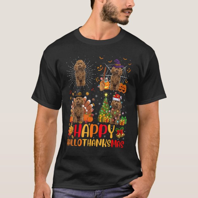 Camiseta Navidades de Halloween juguetean perro de poodle H (Anverso)