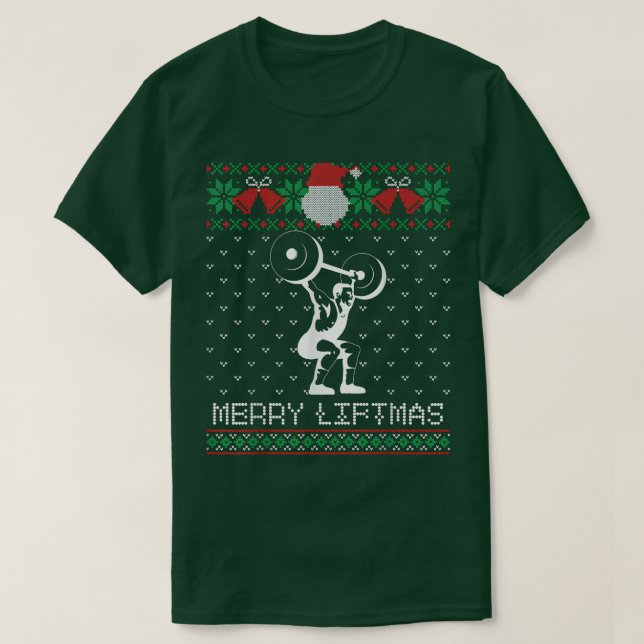 Camiseta Navidades de Halterofilia de Merry Liftmas Navidad (Diseño del anverso)