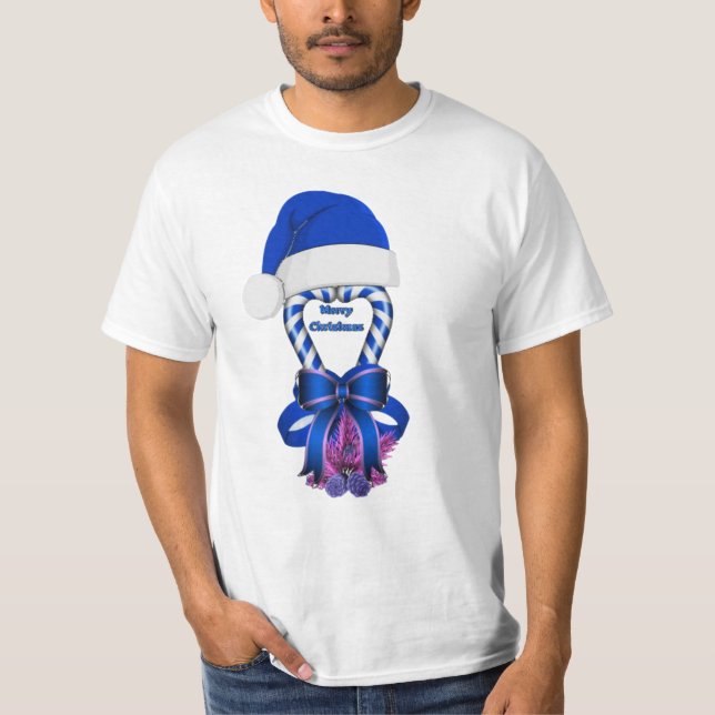 Camiseta Navidades de hierbabuena azul Holiday Candy Cane (Anverso)