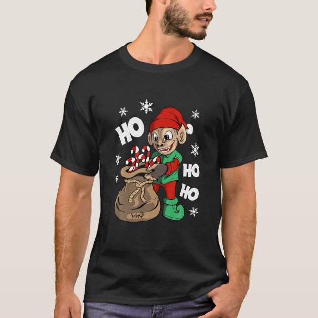 Camiseta Navidades de Ho Ho Ho Santa Claus Monkey Elves (Anverso)