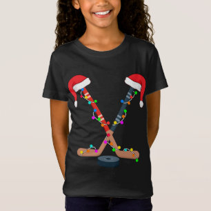 Camiseta Navidades de hockey Santa Hat iluminan divertidas