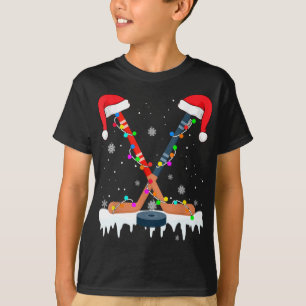 Camiseta Navidades de hockey Santa Hat iluminan divertidas