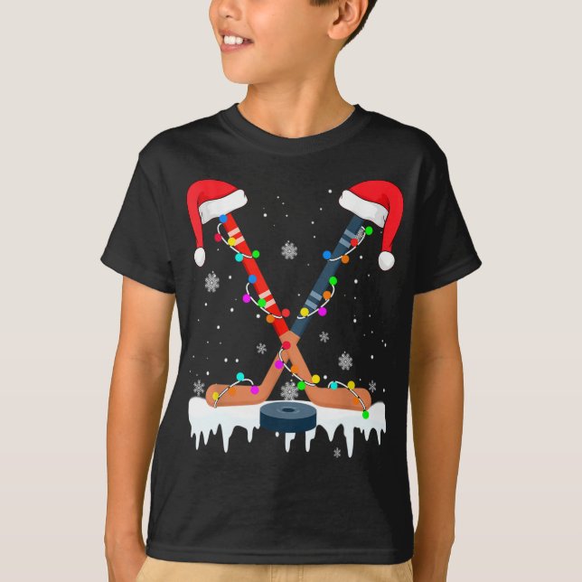 Camiseta Navidades de hockey Santa Hat iluminan divertidas  (Anverso)