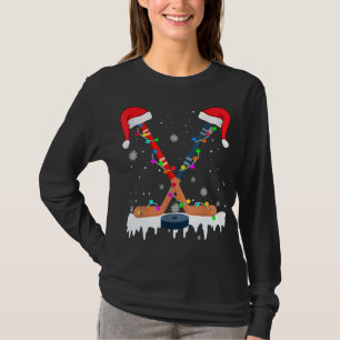 Camiseta Navidades de hockey Santa Hat iluminan divertidas