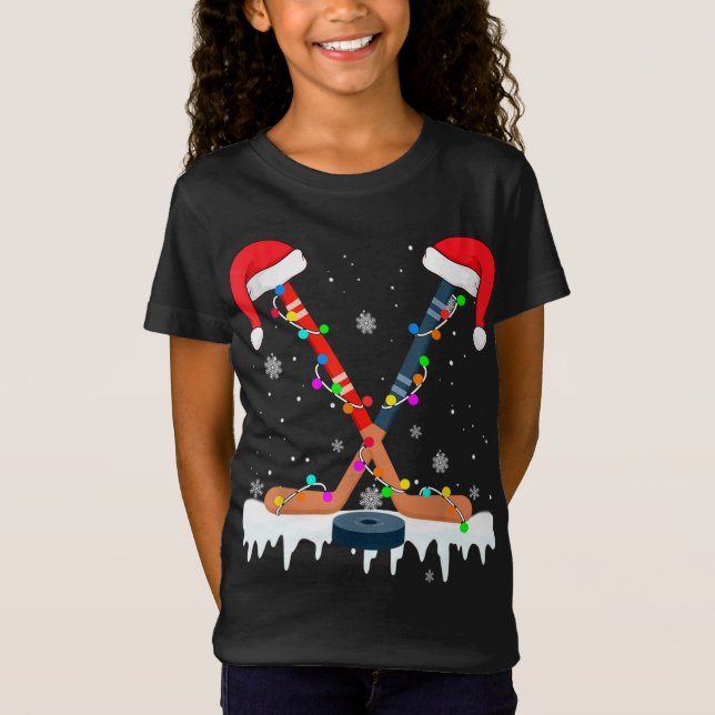 Camiseta Navidades de hockey Santa Hat iluminan divertidas  (Anverso)