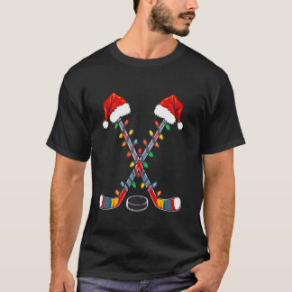 Camiseta Navidades de hockey Santa Hat iluminan divertidas