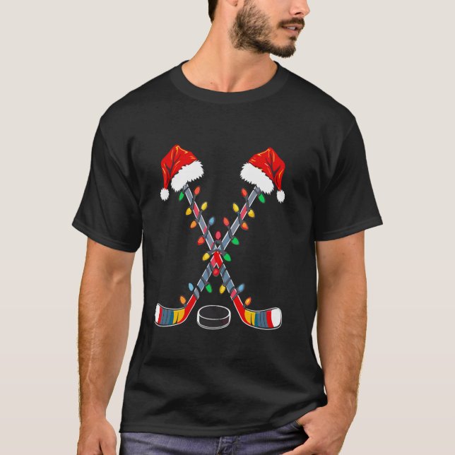 Camiseta Navidades de hockey Santa Hat iluminan divertidas  (Anverso)