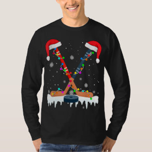 Camiseta Navidades de hockey Santa Hat iluminan divertidas