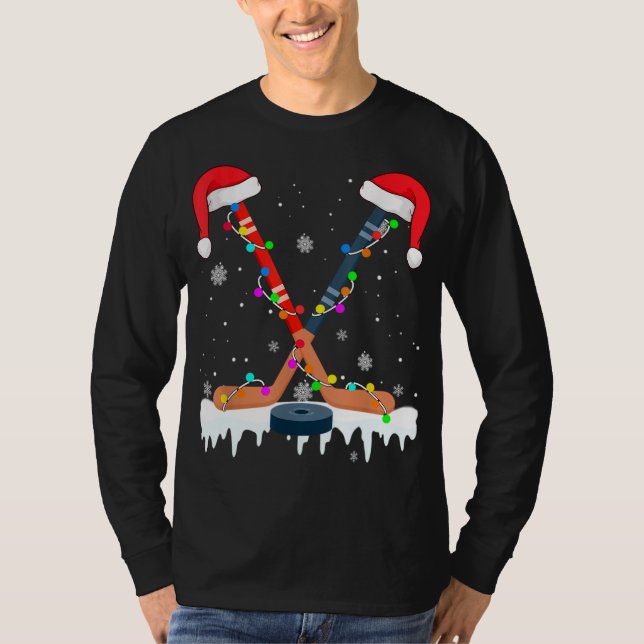 Camiseta Navidades de hockey Santa Hat iluminan divertidas  (Anverso)