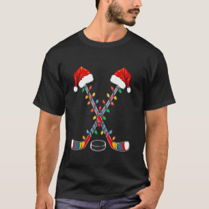 Camiseta Navidades de hockey Santa Hat iluminan divertidas 