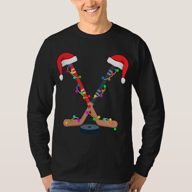 Camiseta Navidades de hockey Santa Hat iluminan divertidas  (Anverso)