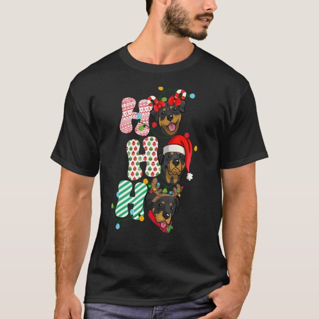 Camiseta Navidades de HoHo Rottweiler de Tres Felices Noche (Anverso)
