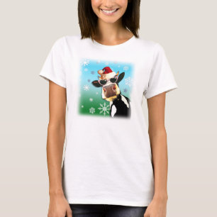 Camiseta Navidades de humor Cow Santa Hat