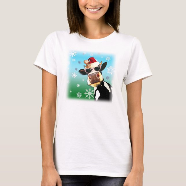 Camiseta Navidades de humor Cow Santa Hat (Anverso)