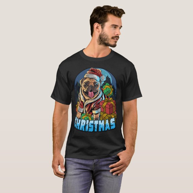 Camiseta Navidades de Ilustracion gráfico Pug (Anverso completo)