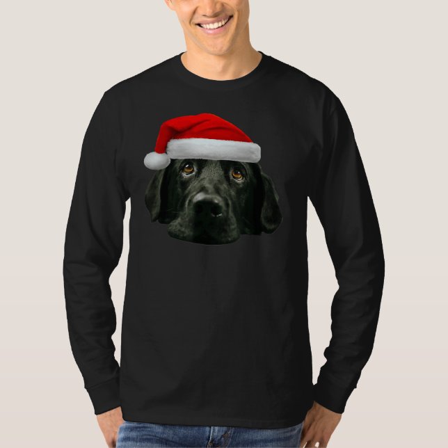 Camiseta Navidades de imágenes de Black Lab Cute Santa Hat (Anverso)