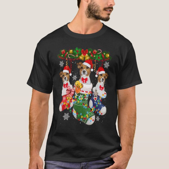 Camiseta Navidades de Jack Russell Socks Tree Light Xmas Sa (Anverso)