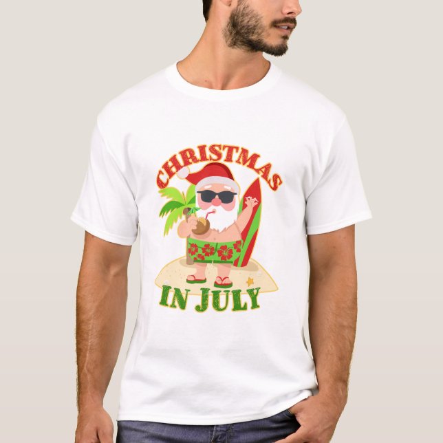 Camiseta Navidades de Julio Santa con Surfboard (Anverso)