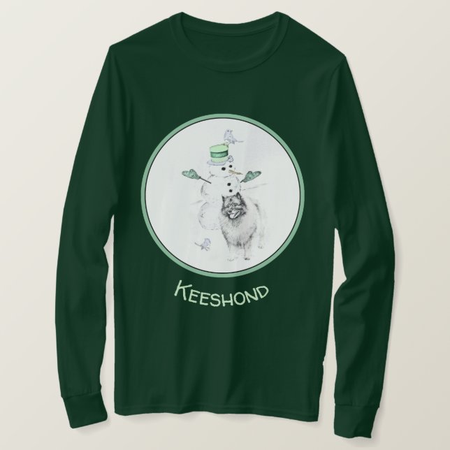 Camiseta Navidades de Keeshond Snowman pinta arte de perro (Anverso del diseño)