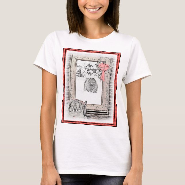 Camiseta Navidades de Keeshond Ventana de Invierno Pintura  (Anverso)