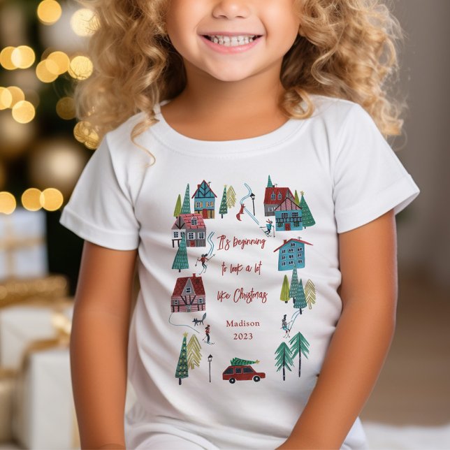 Camiseta Navidades de la aldea de esquí nórdico Fiesta (Cute Nordic skiing Village Christmas Party T-Shirt)