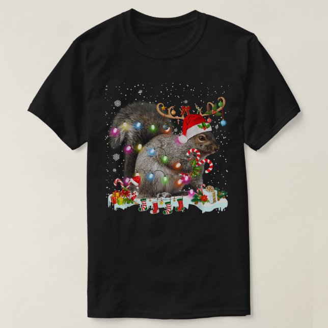 Camiseta Navidades de la ardilla de navidad XMas a la luz d (Diseño del anverso)