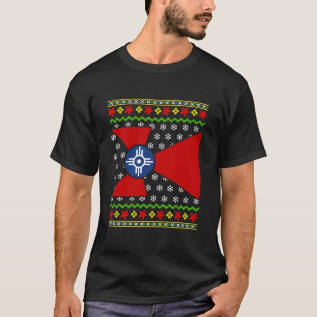 Camiseta Navidades de la bandera de Kansas wichita son muy  (Anverso)