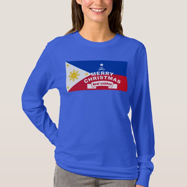 Camiseta Navidades de la bandera filipina: Feliz Navidad y  (Anverso)