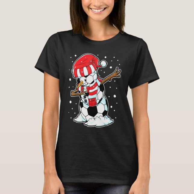 Camiseta Navidades de la bola de fútbol de Snowman Santa Bo (Anverso)