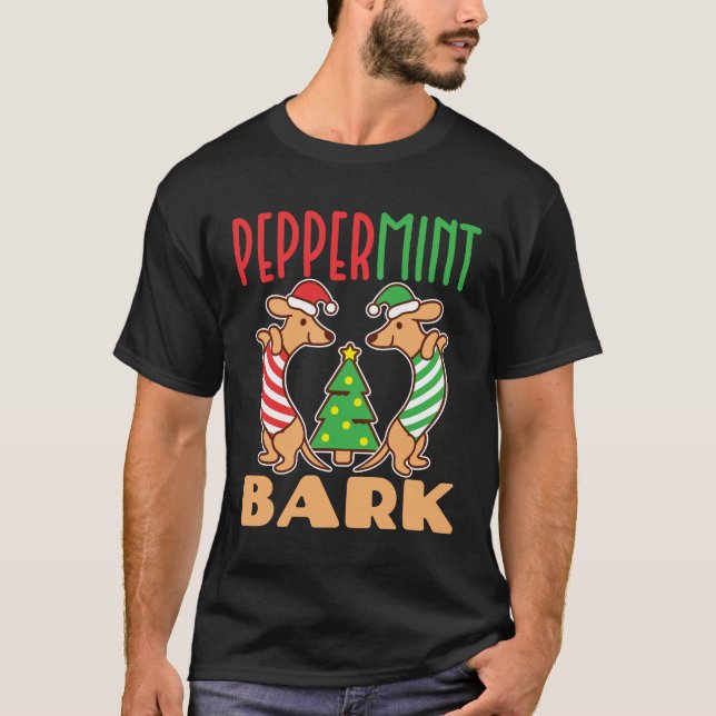 Camiseta Navidades de la corteza de menta Dachshund Perro (Anverso)