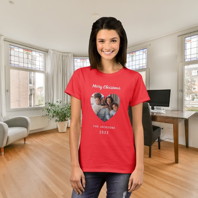 Camiseta Navidades de la familia roja foto nombre de corazó (Subido por el creador)