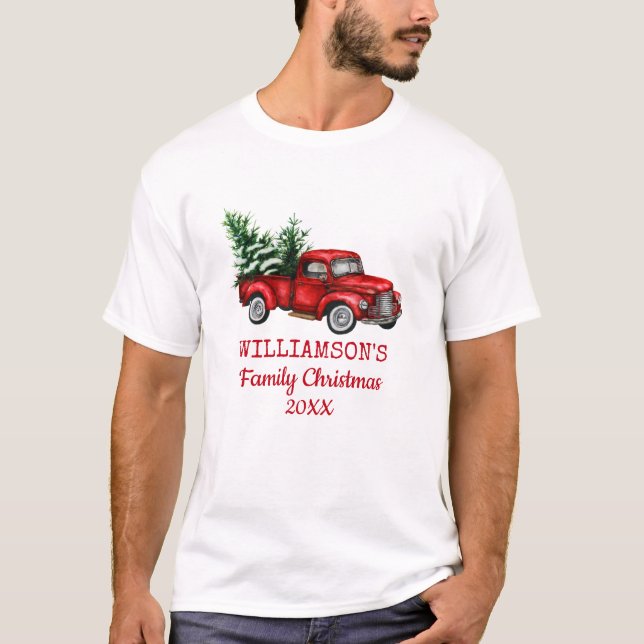 Camiseta Navidades de la familia Vintage Red Truck (Anverso)