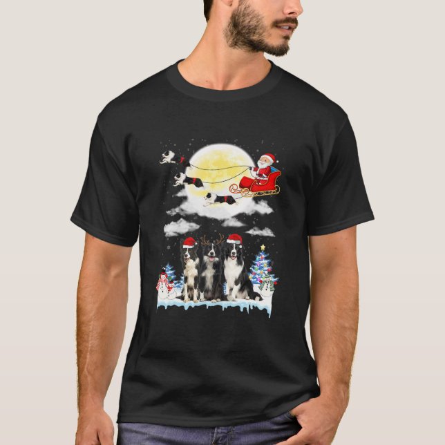 Camiseta Navidades de la frontera Collie Dog Santa Sleigh (Anverso)