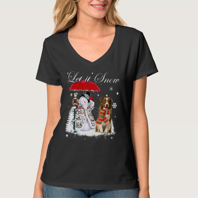 Camiseta Navidades de la frontera collie Santa Dog Snowman  (Anverso)