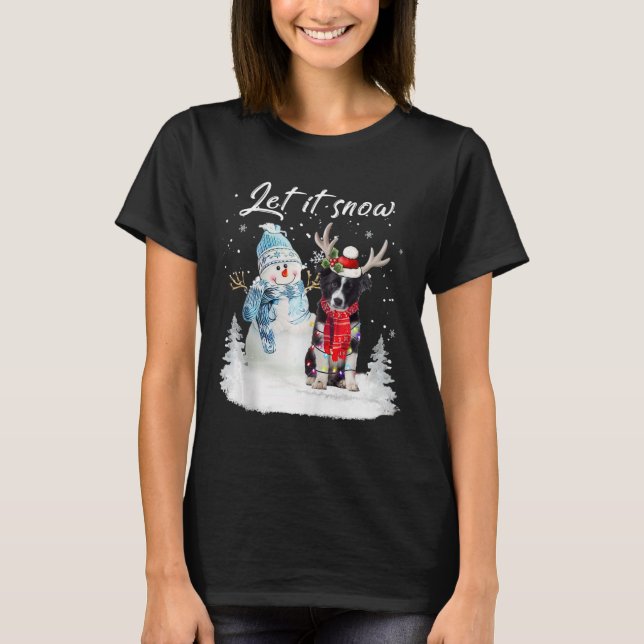 Camiseta Navidades de la frontera collie Santa Dog Snowman  (Anverso)